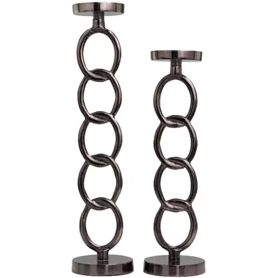Dark Gray Metal Chain Link Geometric Candle Holder Set {5}