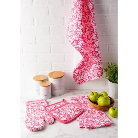 DII&reg; Damask Oven Mitt & Potholder Set Pink {6}