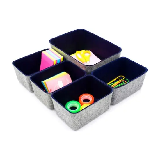 Welaxy Felt 5 Piece Drawer Organizer Bins Navy {5}