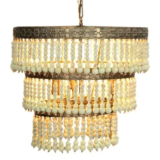 Hello Honey® 21.3" 3-Tier Round Metal Chandelier With 3 Lights & Hanging Wood Beads {10}