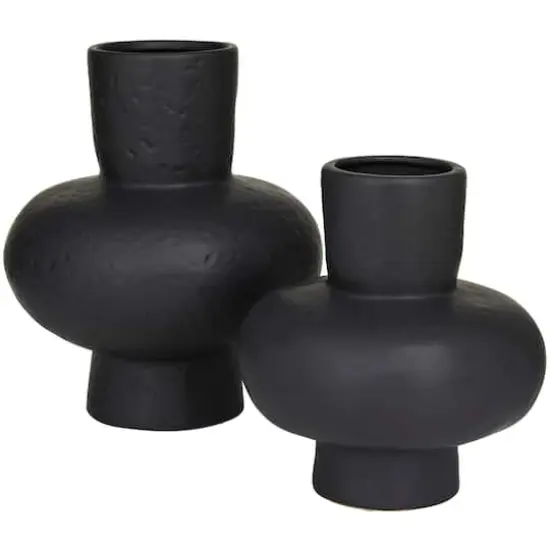 CosmoLiving by Cosmopolitan Black Ceramic Gourd Style Vase Set of 2 11", 9" {3}