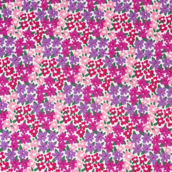 SINGER Ditsy Purple Floral On White Cotton Fabric {1}