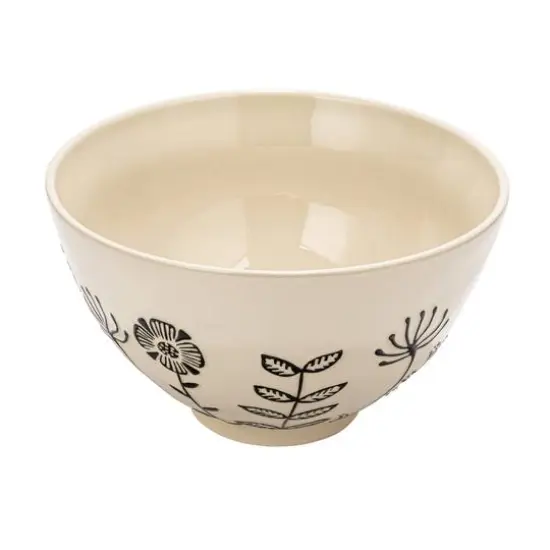 Hello Honey® 12" Cream & Black Embossed Flowers Hand-Painted Stoneware Serving Bowl {1}