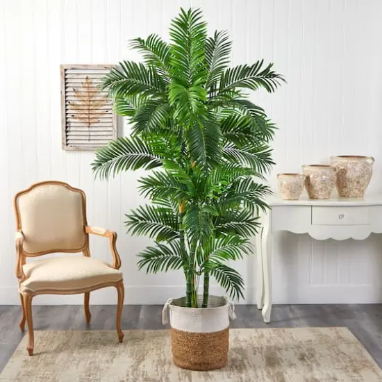 6ft. Curvy Parlor Artificial Palm Tree in Handmade Natural Jute and Cotton Planter {4}