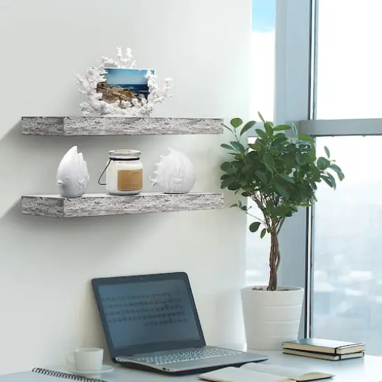 Sorbus Floating Faux Wood Shelf, 2ct. Rustic White {5}
