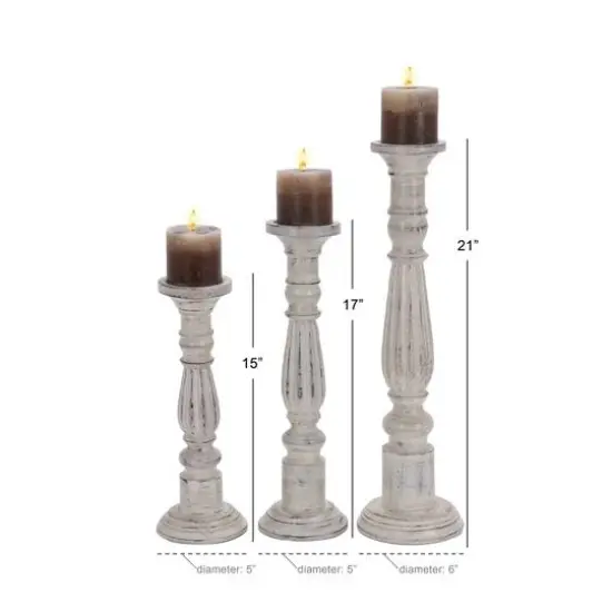 Distressed White Mango Wood Traditional Pillar Candle Holder {9}