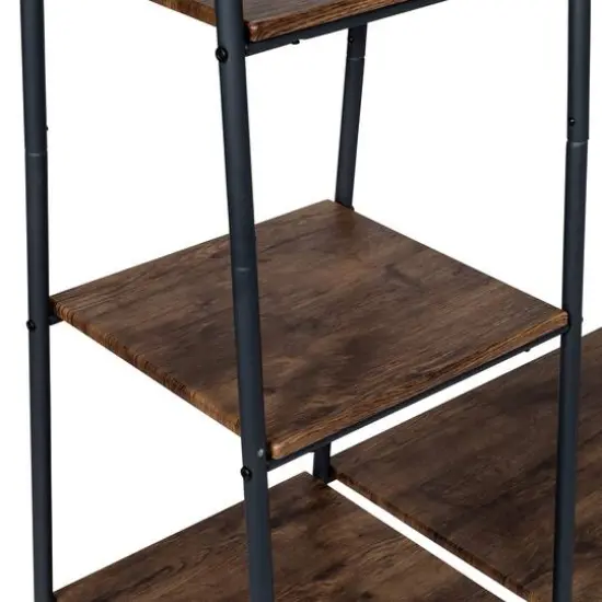 Honey Can Do Black/Natural Freestanding Metal Clothing Rack with Wood Shelves {5}