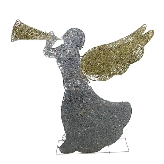 46" Silver & Gold Lighted 3D Glittered Angel Outdoor Christmas Décor {1}