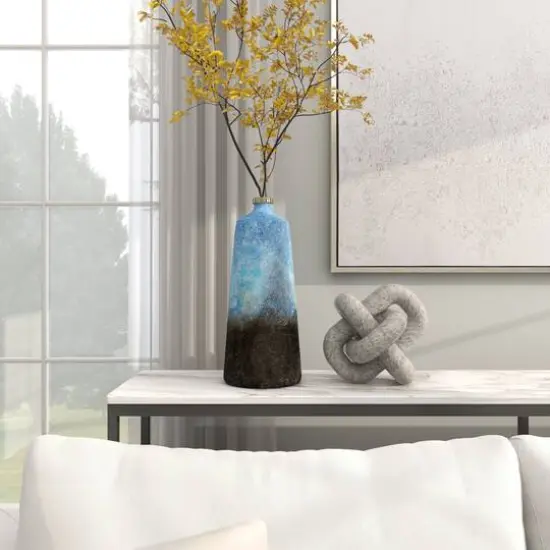 17" Blue Glass Galaxy Inspired Abstract Vase {5}