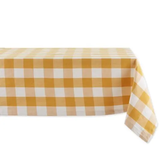 DII&reg; 120" Buffalo Check Tablecloth Honey Gold and White {1}