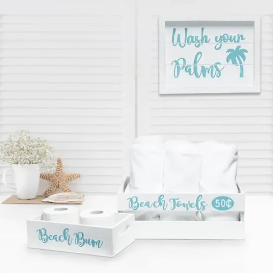 Elegant Designs Large White Wash Coastal Towel Holder, Frame & Toilet Paper Holder Set {4}