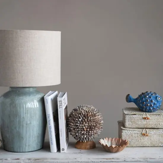 Hello Honey® 25" Aqua Reactive Glass Coastal Stoneware Table Lamp with Linen Shade {5}