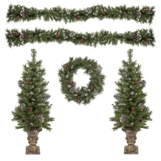 5-Piece Pre-Lit Norwich Pine Artificial Christmas Entryway Set {1}