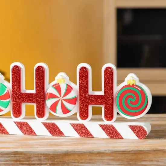 Glitzhome&reg; 19" Christmas Wooden Epoxy HOHOHO Candy Cane Table Decor {6}