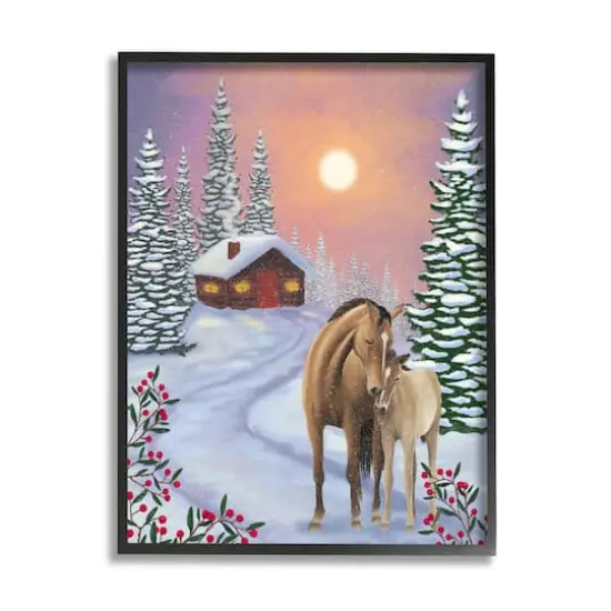 Stupell Industries Holiday Horses Winter Scene Framed Giclee Art Black {1}