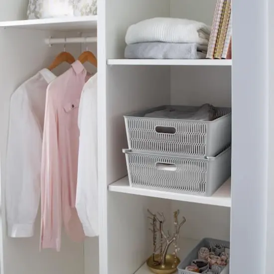 Simplify Slide 2 Stack It Shallow Tote Baskets, 2ct. Gray {6}