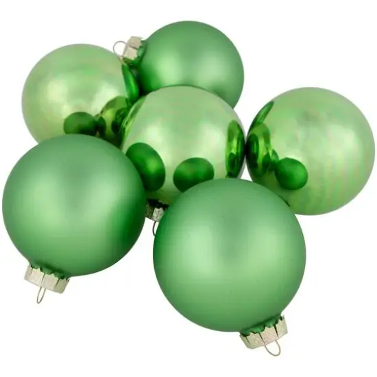 6ct. 3" Shiny & Matte Green Glass Ball Ornaments {1}