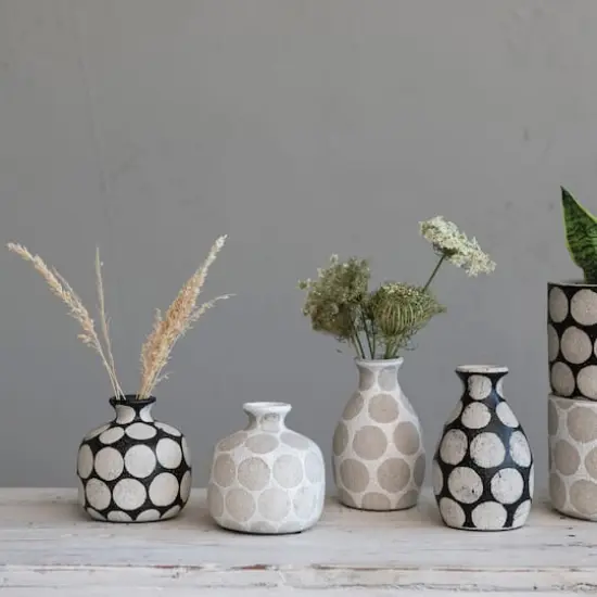 Hello Honey&reg; Terracotta Vase with Wax Relief Dots Black with Natural Dots {5}