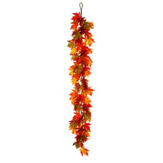 Glitzhome&reg; 6ft. Fall Lighted Maple Leaves Garland with Timer {1}