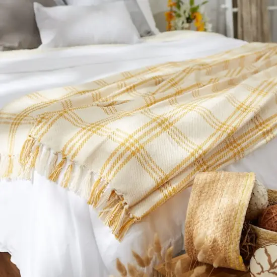 DII&reg; Honey Gold Modern Farmhouse Plaid Throw {5}