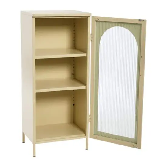 Hello Honey&reg; 40" Solstice Narrow Metal Accent Cabinet with Adjustable Storage Shelves and Arched Glass Door Cream {8}