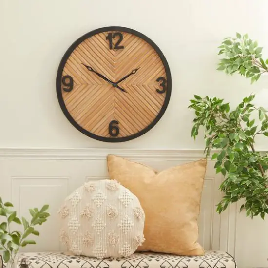 25" Brown Wood Industrial Wall Clock {9}