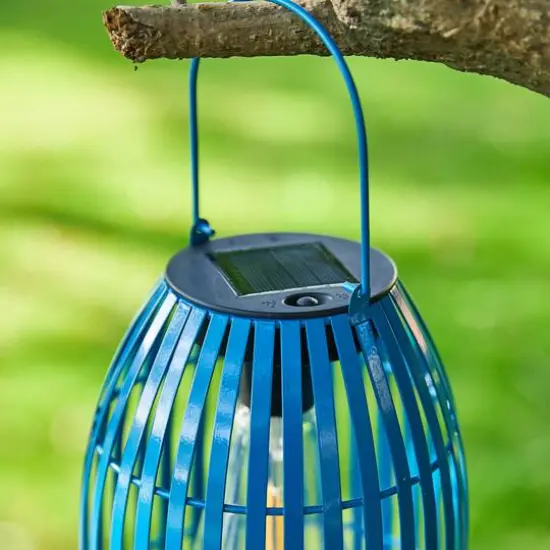 Glitzhome&reg; 9.75" Metal Woven Solar Powered Hanging Lantern, 2ct. Blue {9}