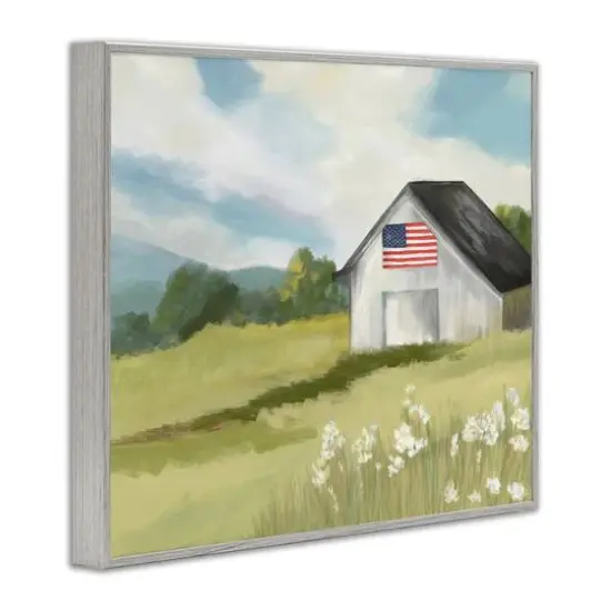 Stupell Industries American Flag on Barn Framed Giclee Art Gray {4}