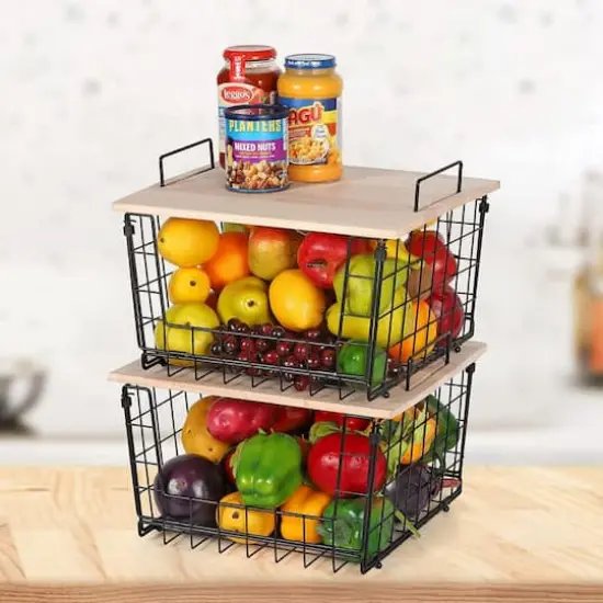 NEX&trade; Kitchen Countertop Storage Basket with Wood Lid, 2ct. {7}
