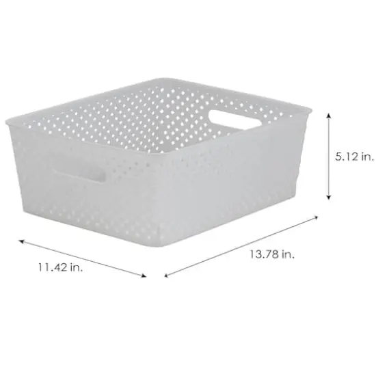 Simplify Medium Resin Wicker Storage Bin White {6}