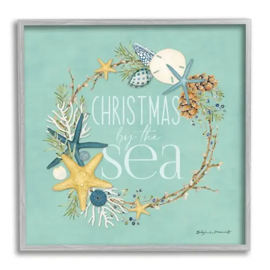 Stupell Industries Christmas By The Sea Wreath Framed Giclee Art Gray {1}