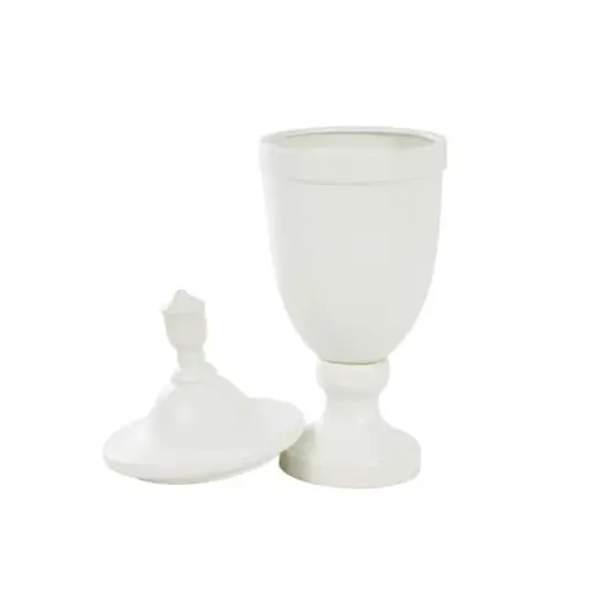 Ceramic Fluted Urn-Shaped Living Room Decorative Jar with Lid White {5}