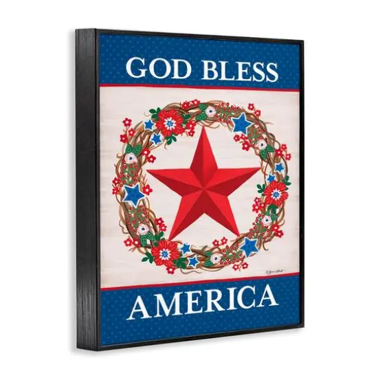 Stupell Industries God Bless America Wreath Framed Giclee Art Black {4}