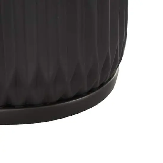 Black Ribbed Textured Ceramic Planter Set {6}