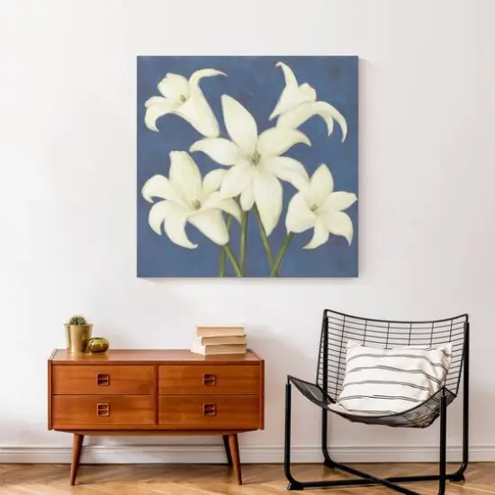 Lilies on Blue Canvas Wall Art {5}