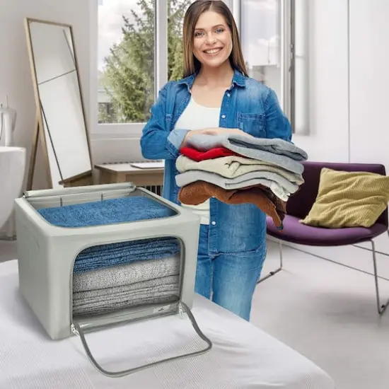 Sorbus Large Foldable & Stackable Storage Bags with Windows Set Gray {3}