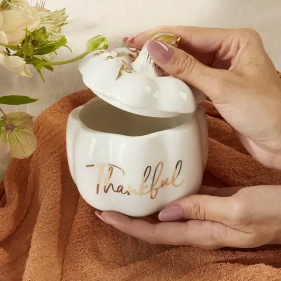 Kate Aspen White Thankful Pumpkin Decorative Bowl {3}