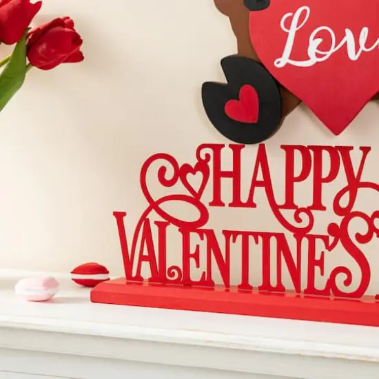 Glitzhome® 16" Wooden & Metal Happy Valentine's Day Table Décor {5}