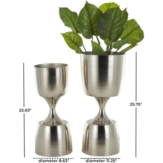Silver Hourglass Shaped Metal Planter Set with Elevated Base {9}