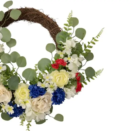 24" Americana Mixed Floral Patriotic Grapevine Wreath {4}