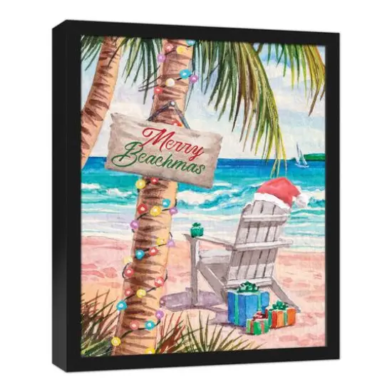 22" Merry Beachmas Christmas Black Framed Wall Canvas {3}