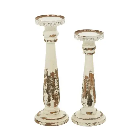 Brown & White Traditional Candle Holder Set, 13" & 15" {8}