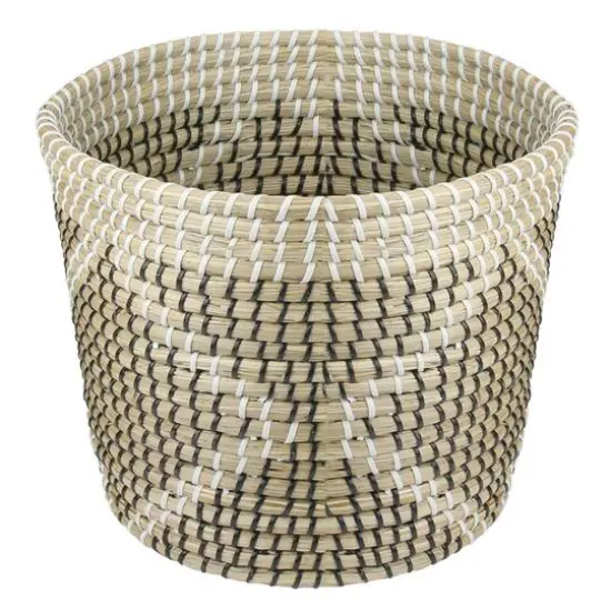 11.5" Beige Seagrass Woven Basket with Black & White Accents {3}