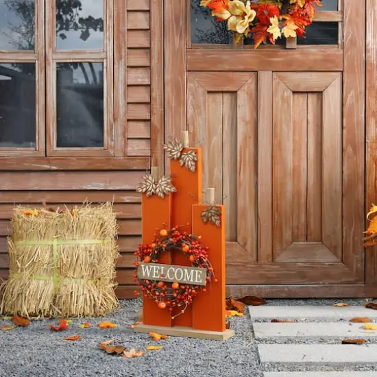 Glitzhome&reg; 30" Fall Lighted Pumpkin & Wreath D&eacute;cor {13}