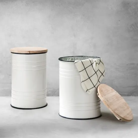 Glitzhome&reg; Farmhouse Metal Enamel Storage Stool Set {4}