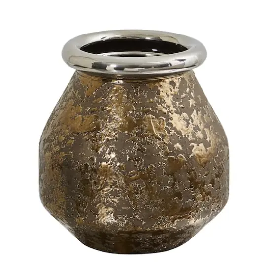 9.5" Textured Bronze Vase with Silver Rim {1}