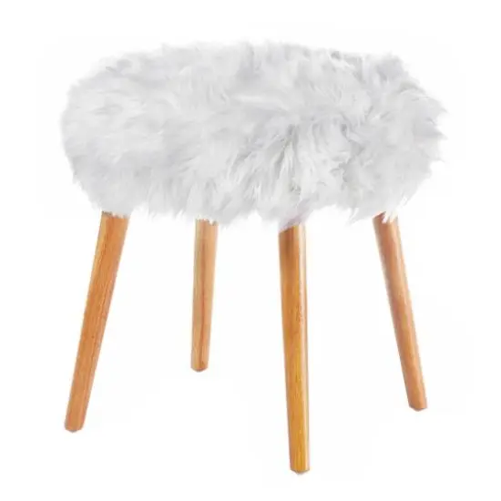 17.25" White Faux Fur Stool {1}