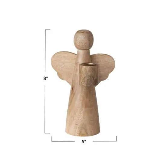 Hello Honey&reg; 8" Natural Mango Wood Angel Taper Candle Holder {6}
