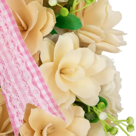 18" Wooden Floral Artificial Easter Wreath with Rabbit Ears & Paws {5}