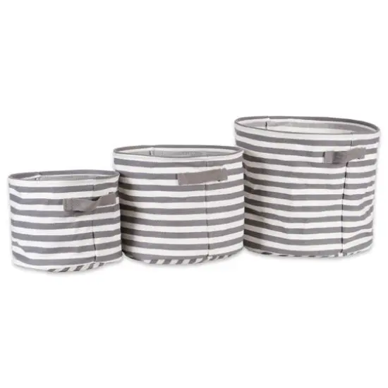 DII&reg; Round Stripes PE-Coated Herringbone Woven Cotton Laundry Bin Set Gray {5}